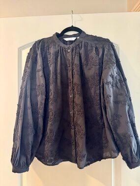 &Other Stories Embroidered Black Button-Front Blouse - Size 8
